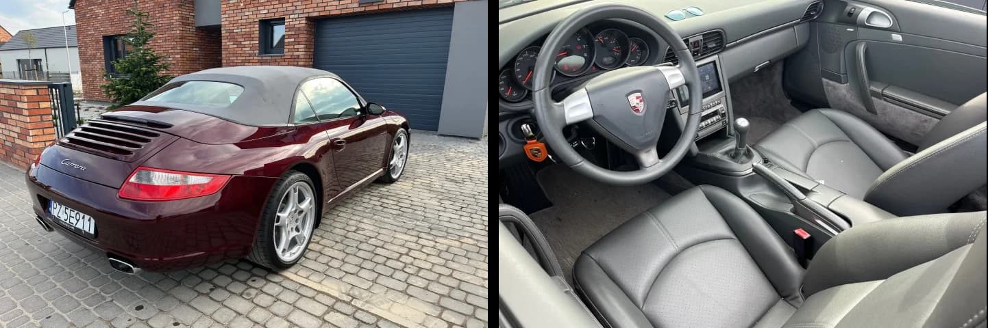 Porsche 911 997.1 Carrera Cabriolet z 2006 roku z tyłu i wnętrze z manualną skrzynią, ogłoszenie OTOMOTO