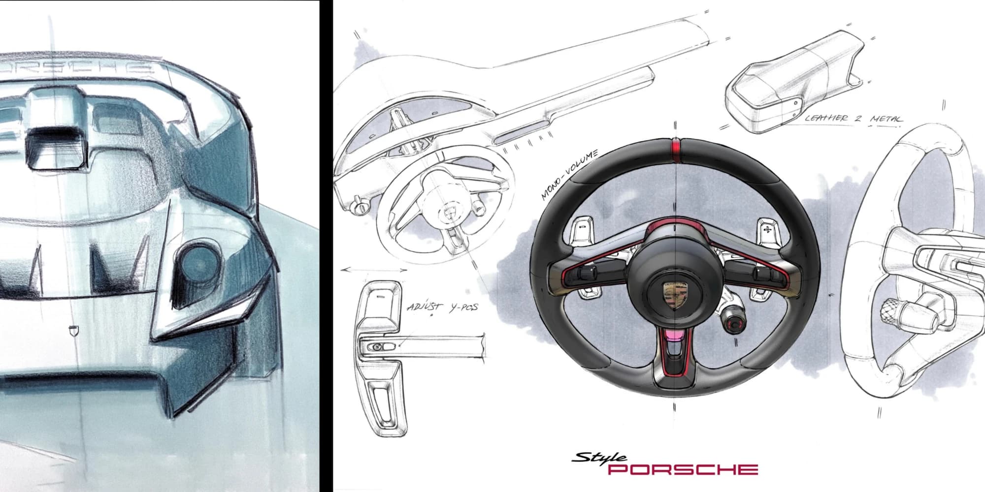 Szkice przodu i kierownicy Porsche Mission S od Style Porsche