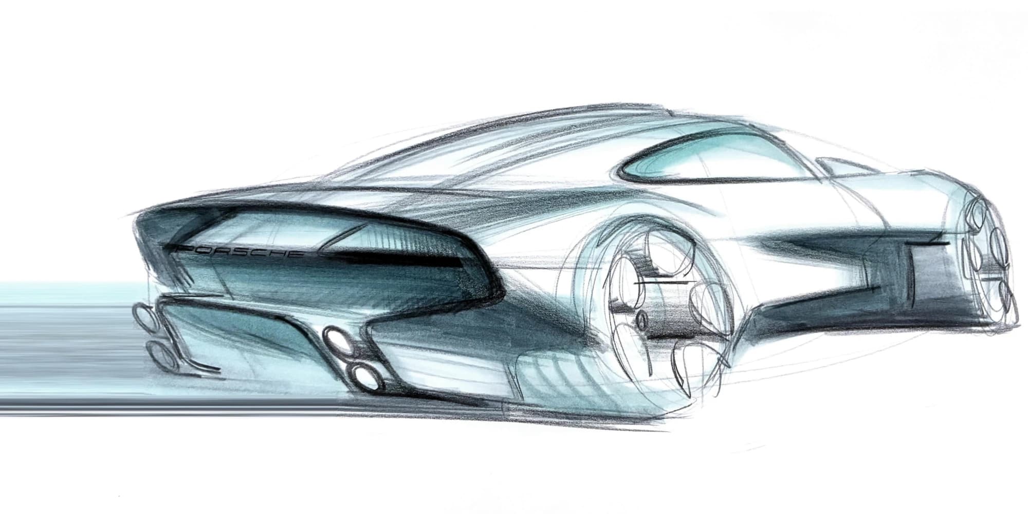 Szkic Porsche Mission S, ujęcie 3/4 z tyłu